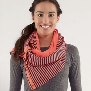 Lululemon Bright Orange Navy Blue Stripe Super Soft Vinyasa Button Wrap Scarf OS